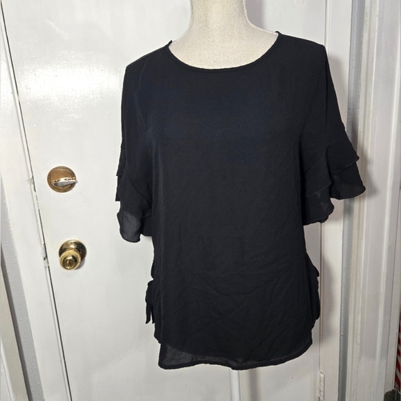Express Tops - Express Black Ruffle Women Top size Small Side Tie